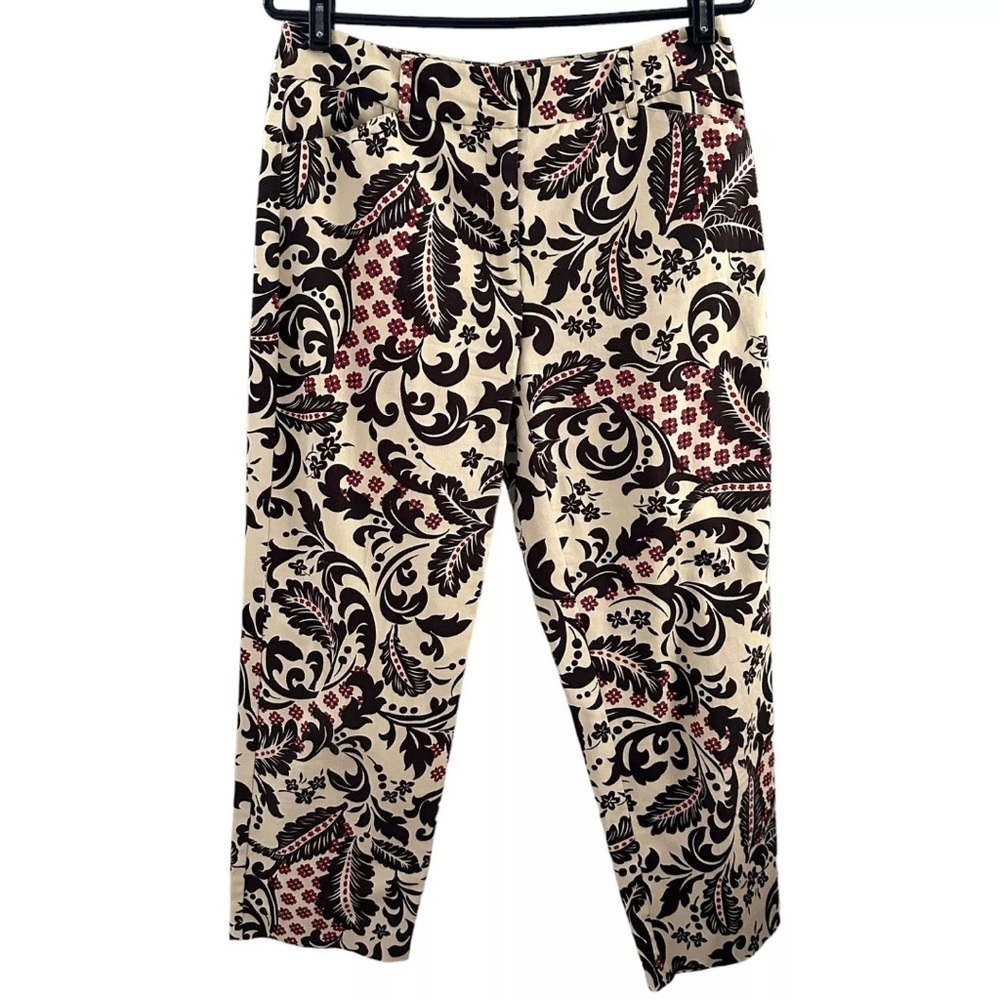 Talbots Cotton Stretch Cropped Chino Pants Brown Floral Women’s 18 Made in USA - Picture 1 of 5